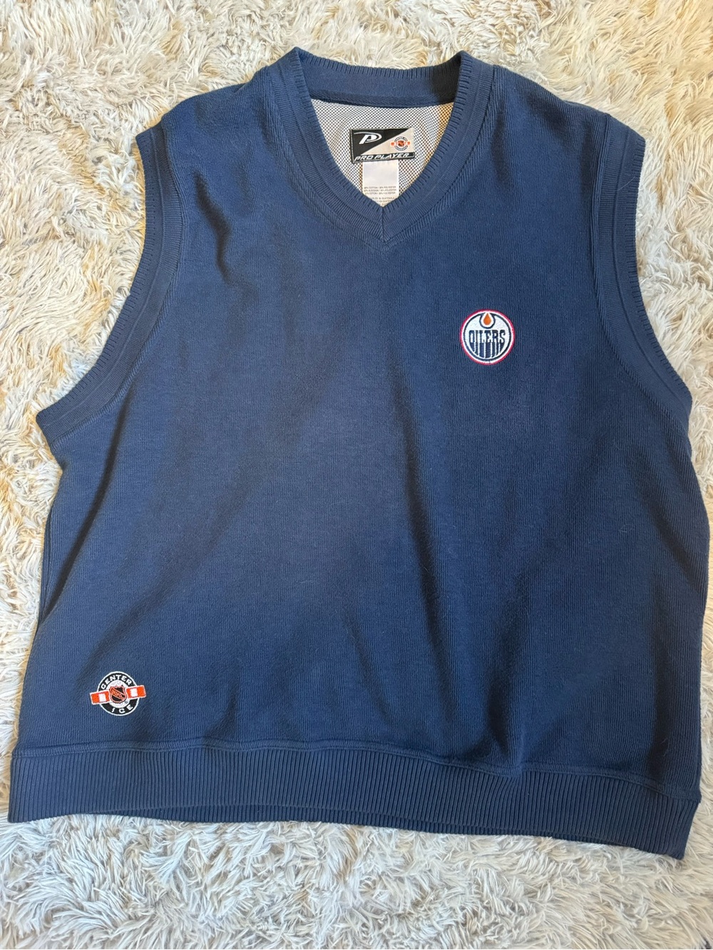 Vintage Edmonton Oilers NHL Pro Player Sweater Vest Navy Blue Medium Fits L